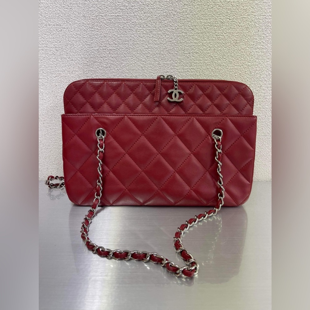 Chanel Red Quilted In-The-Business Large Camera Bag